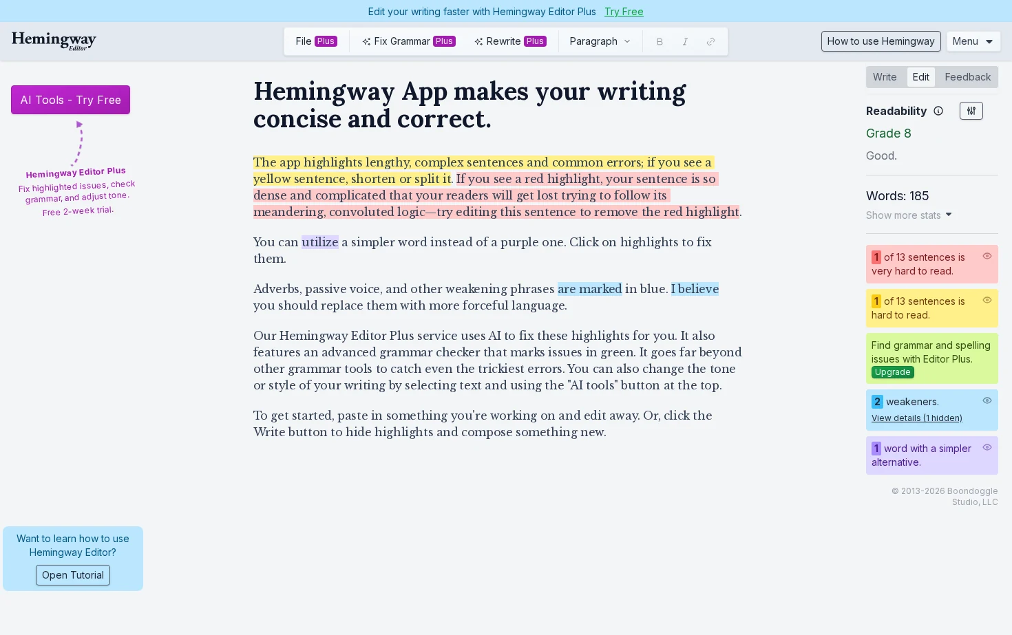 Hemingway Editor 页面快照